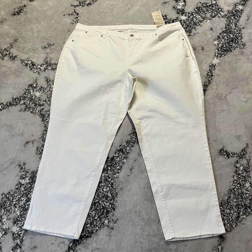 Talbots Jeans Womens Size 24W White Curvy Slim Ankle Stretch Mid Rise